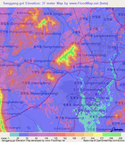 Sanggang-gol,South Korea Elevation Map