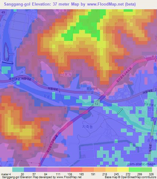 Sanggang-gol,South Korea Elevation Map