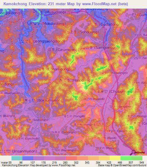 Kamokchong,South Korea Elevation Map