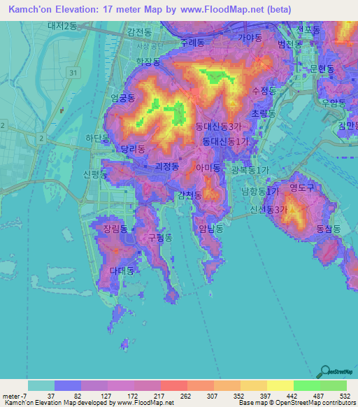 Kamch'on,South Korea Elevation Map