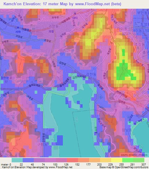 Kamch'on,South Korea Elevation Map