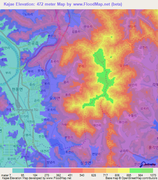 Kajae,South Korea Elevation Map