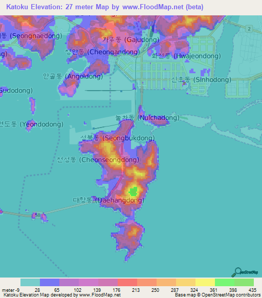 Katoku,South Korea Elevation Map