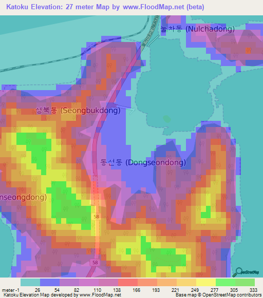 Katoku,South Korea Elevation Map