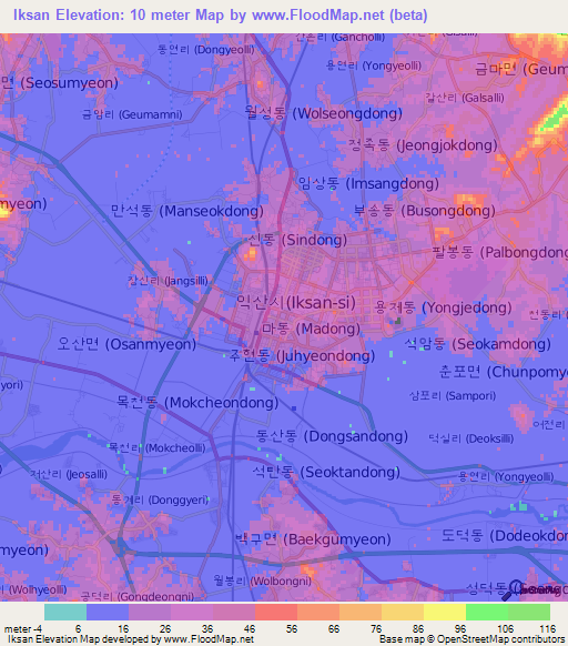 Iksan,South Korea Elevation Map