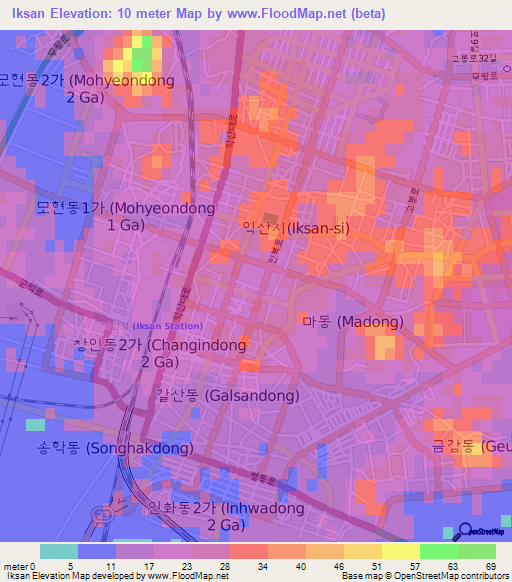 Iksan,South Korea Elevation Map