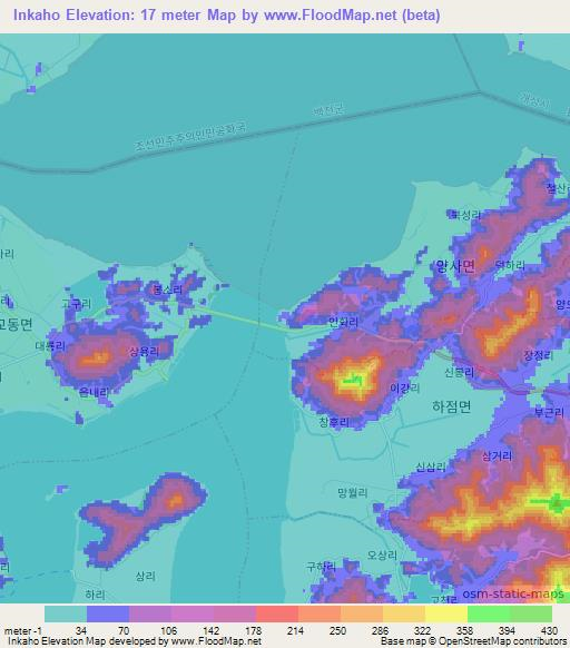 Inkaho,South Korea Elevation Map