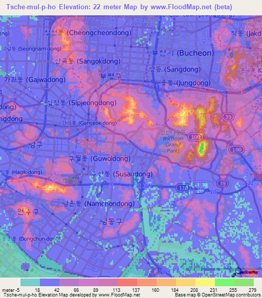 Tsche-mul-p-ho,South Korea Elevation Map