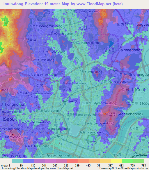 Imun-dong,South Korea Elevation Map