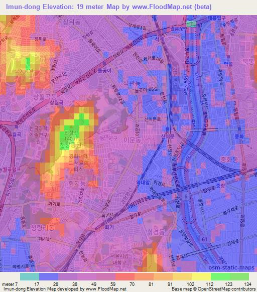 Imun-dong,South Korea Elevation Map