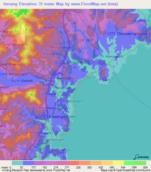 Imnang,South Korea Elevation Map