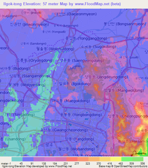 Ilgok-tong,South Korea Elevation Map
