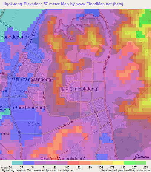 Ilgok-tong,South Korea Elevation Map