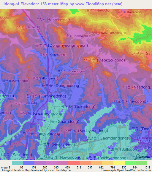 Idong-ni,South Korea Elevation Map