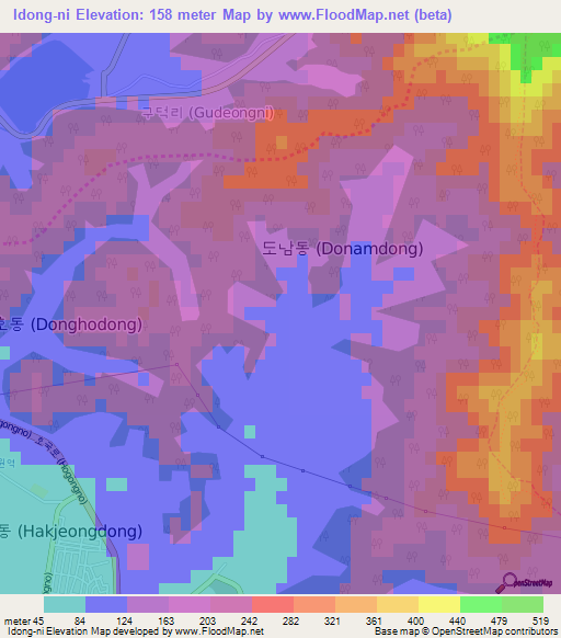 Idong-ni,South Korea Elevation Map