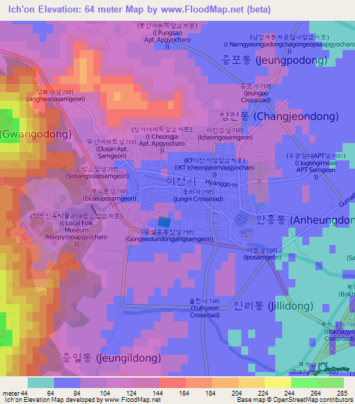 Ich'on,South Korea Elevation Map