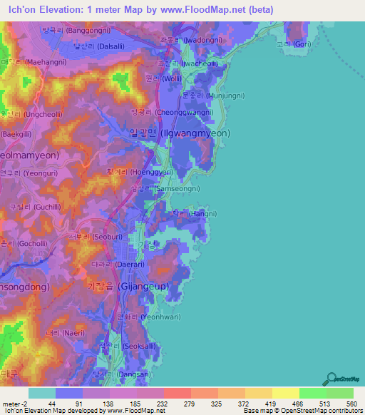 Ich'on,South Korea Elevation Map