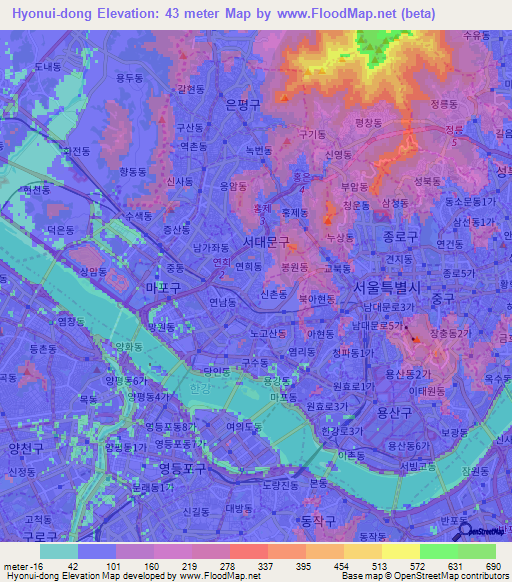 Hyonui-dong,South Korea Elevation Map