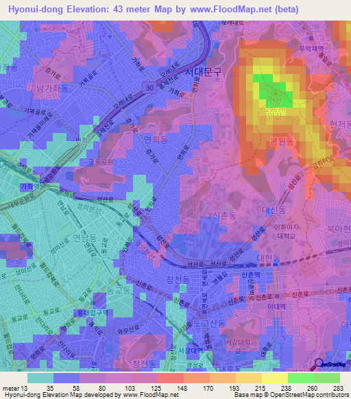 Hyonui-dong,South Korea Elevation Map