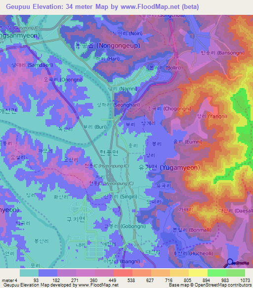 Geupuu,South Korea Elevation Map