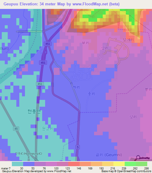 Geupuu,South Korea Elevation Map