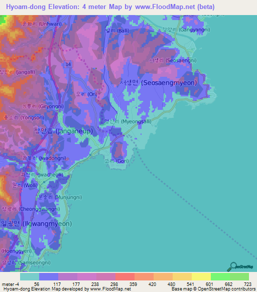 Hyoam-dong,South Korea Elevation Map