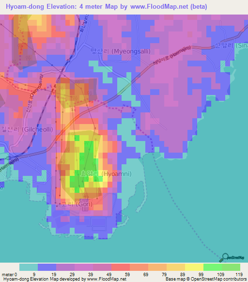 Hyoam-dong,South Korea Elevation Map