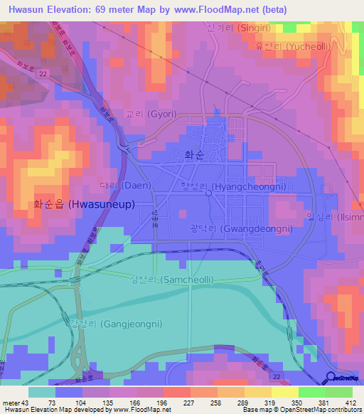 Hwasun,South Korea Elevation Map