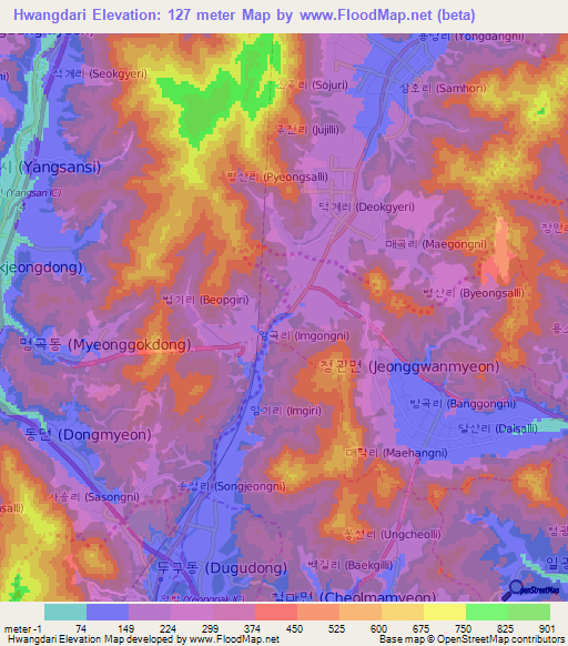 Hwangdari,South Korea Elevation Map