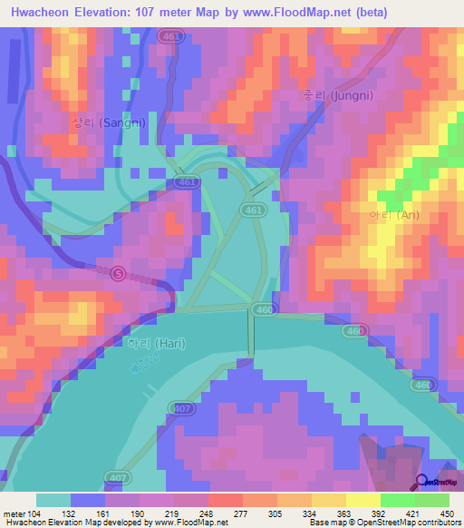 Hwacheon,South Korea Elevation Map