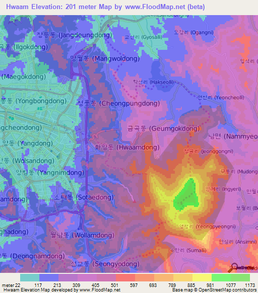 Hwaam,South Korea Elevation Map