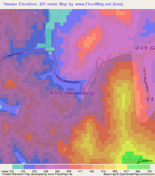 Hwaam,South Korea Elevation Map