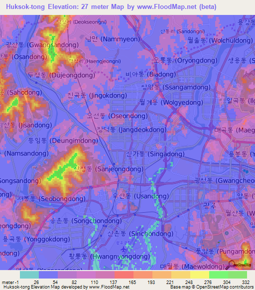 Huksok-tong,South Korea Elevation Map