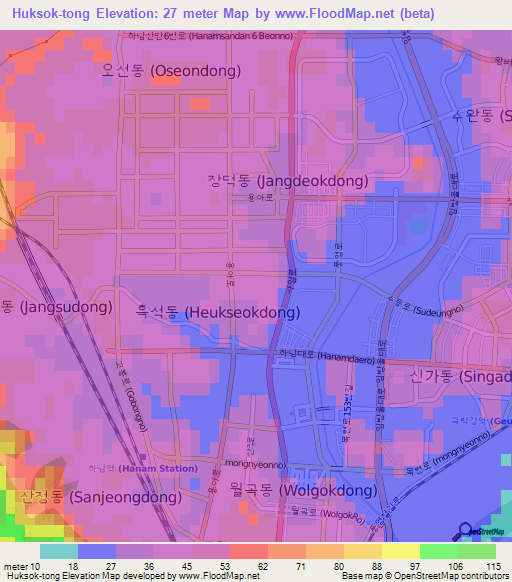 Huksok-tong,South Korea Elevation Map