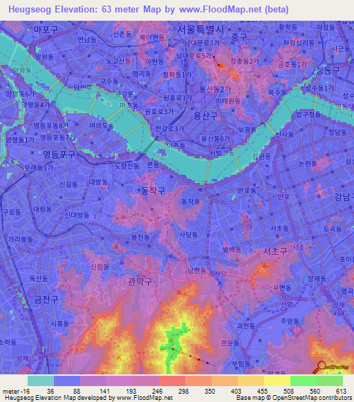 Heugseog,South Korea Elevation Map
