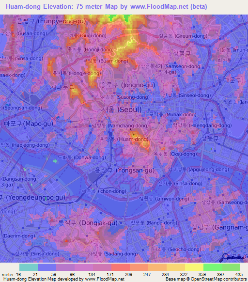 Huam-dong,South Korea Elevation Map