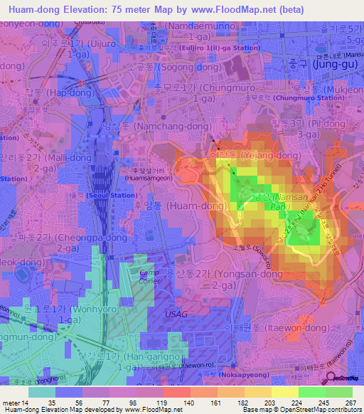 Huam-dong,South Korea Elevation Map