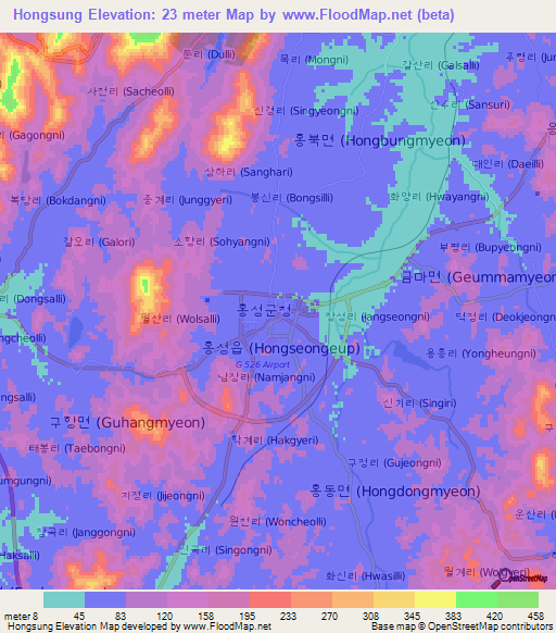 Hongsung,South Korea Elevation Map