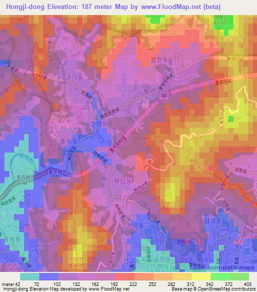 Hongji-dong,South Korea Elevation Map