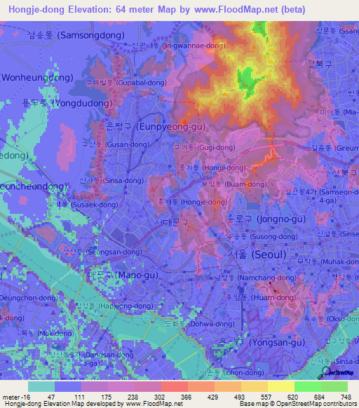 Hongje-dong,South Korea Elevation Map