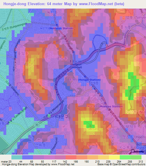 Hongje-dong,South Korea Elevation Map