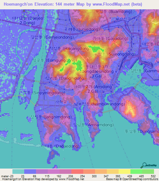 Hoemangch'on,South Korea Elevation Map