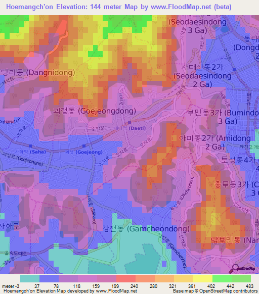 Hoemangch'on,South Korea Elevation Map