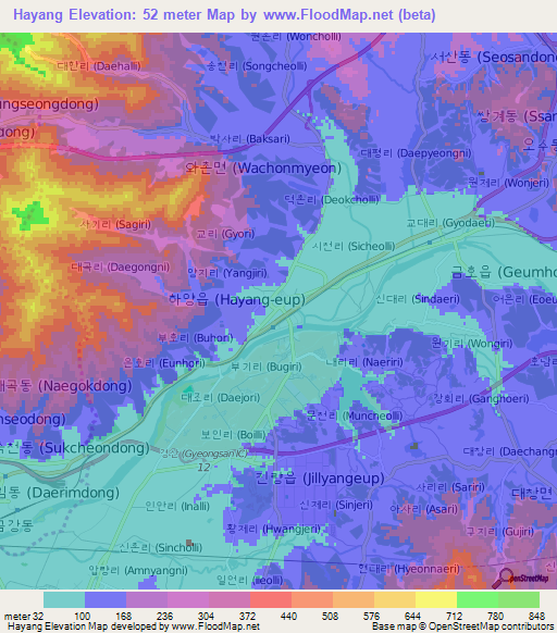 Hayang,South Korea Elevation Map
