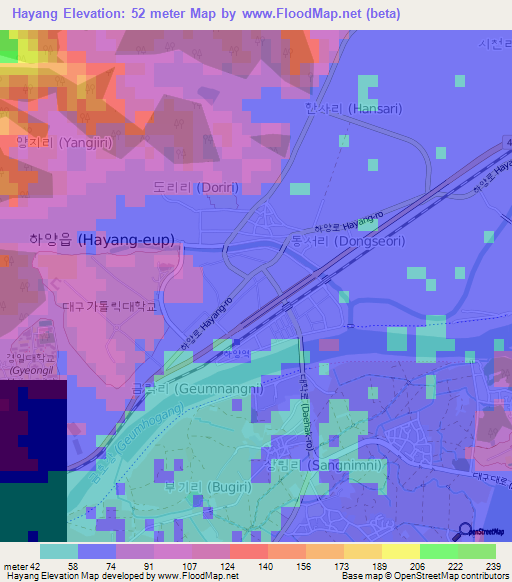 Hayang,South Korea Elevation Map