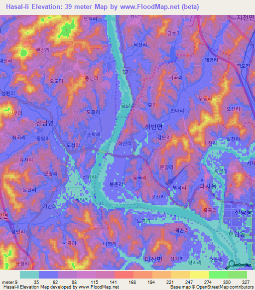 Hasal-li,South Korea Elevation Map