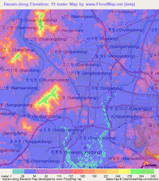 Hanam-dong,South Korea Elevation Map