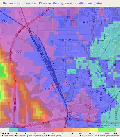Hanam-dong,South Korea Elevation Map