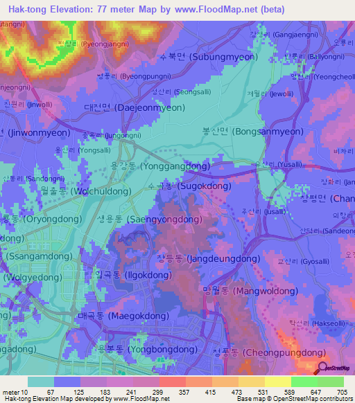 Hak-tong,South Korea Elevation Map