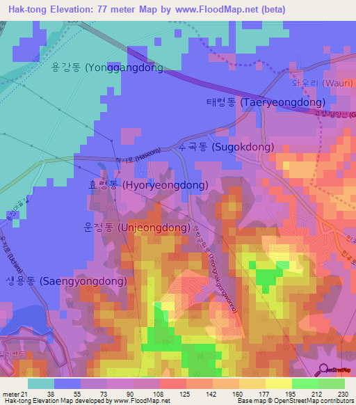 Hak-tong,South Korea Elevation Map